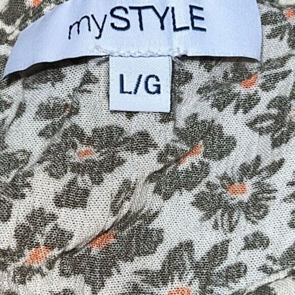 My Style Green Orange Floral Print Quarter Button Hi Low Top Womens L - Picture 4 of 5